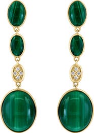 EFFY 14K Yellow Gold Malachite & Diamond Drop Earrings - 0.03ct.