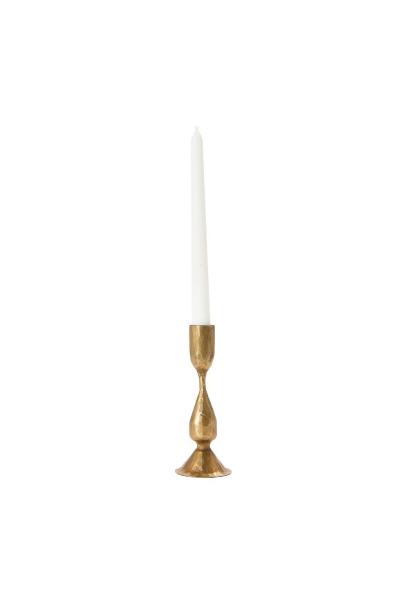 Storied Home Round Hand-Forged Metal Taper Holder, Antique Brass Finish, Alternate, color, Brass