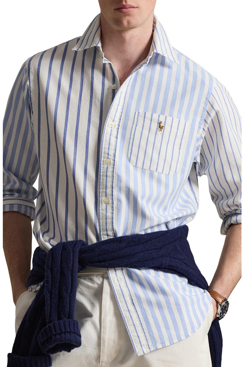Classic Fit Stripe Cotton Blend Button-Down Shirt, Main, color, NAUTICAL FUNSHIRT