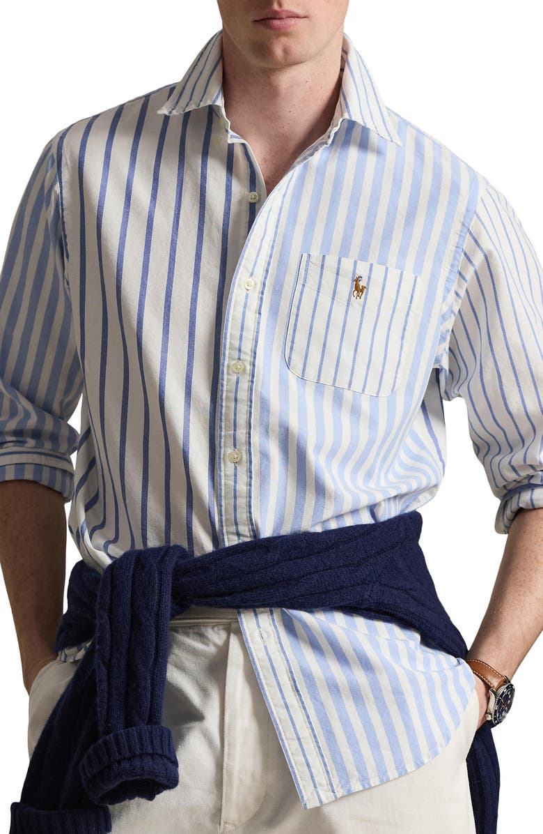 Polo Ralph Lauren Classic Fit Stripe Cotton Blend Button-Down Shirt, Main, color, Nautical Funshirt