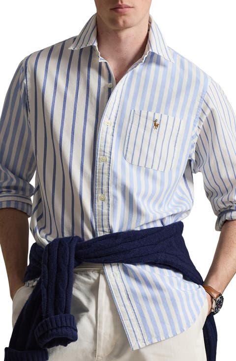 Classic Fit Stripe Cotton Blend Button-Down Shirt