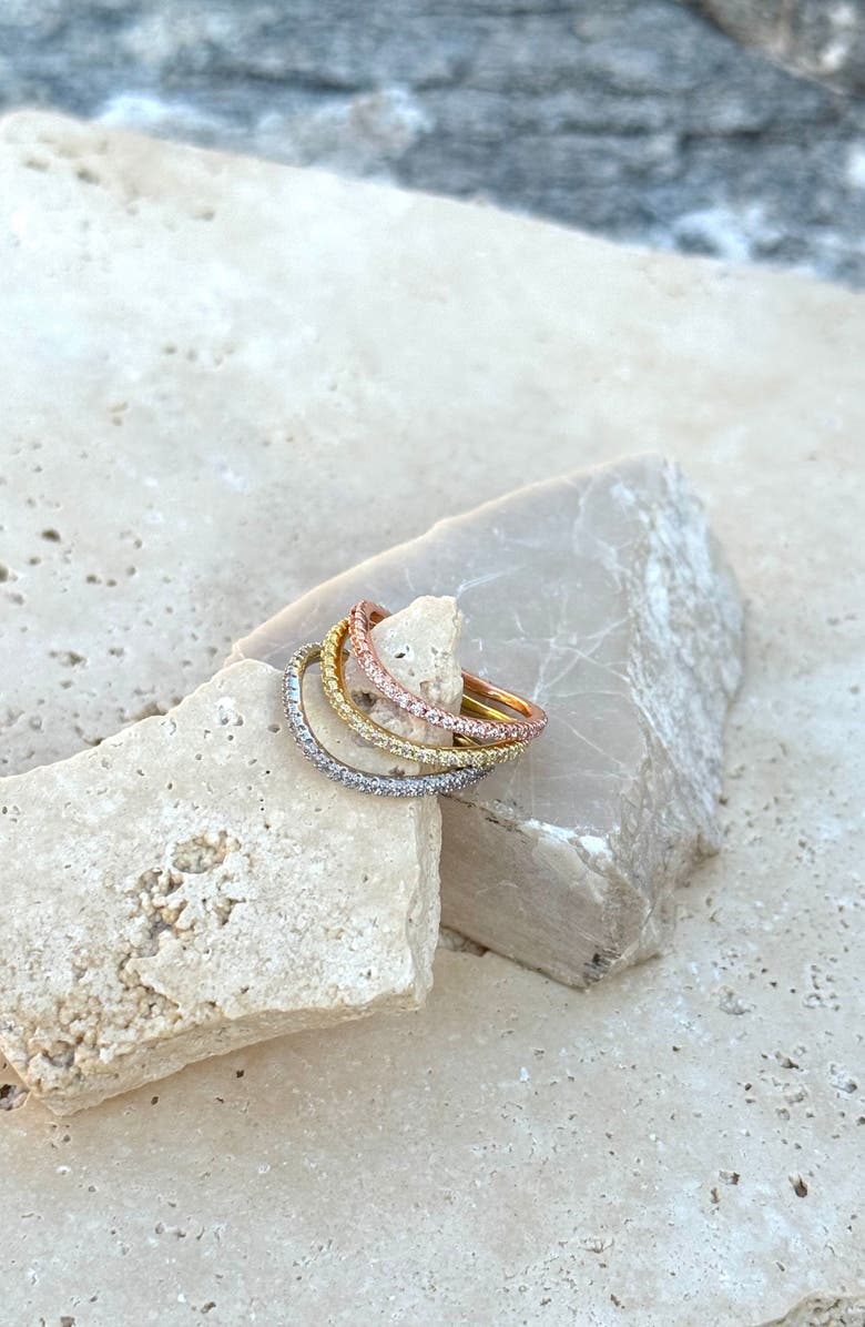 Adornia Set of 3 Cubic Zirconia Tri-Tone Curved Eternity Band Rings, Alternate, color, Gold