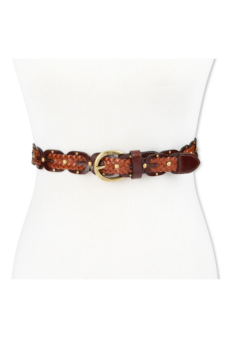 Linked Braided Leather Belt, Alternate, color, BROWN