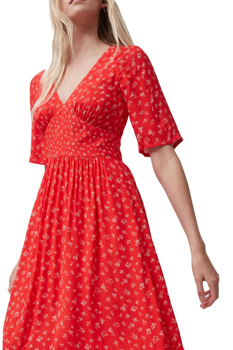 Fayola Drape Midi Dress, Alternate, color, FIERY RED MULTI