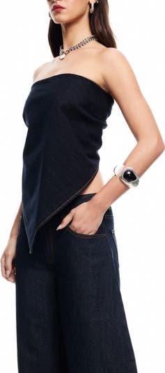 New York Strapless Denim Bandana Top