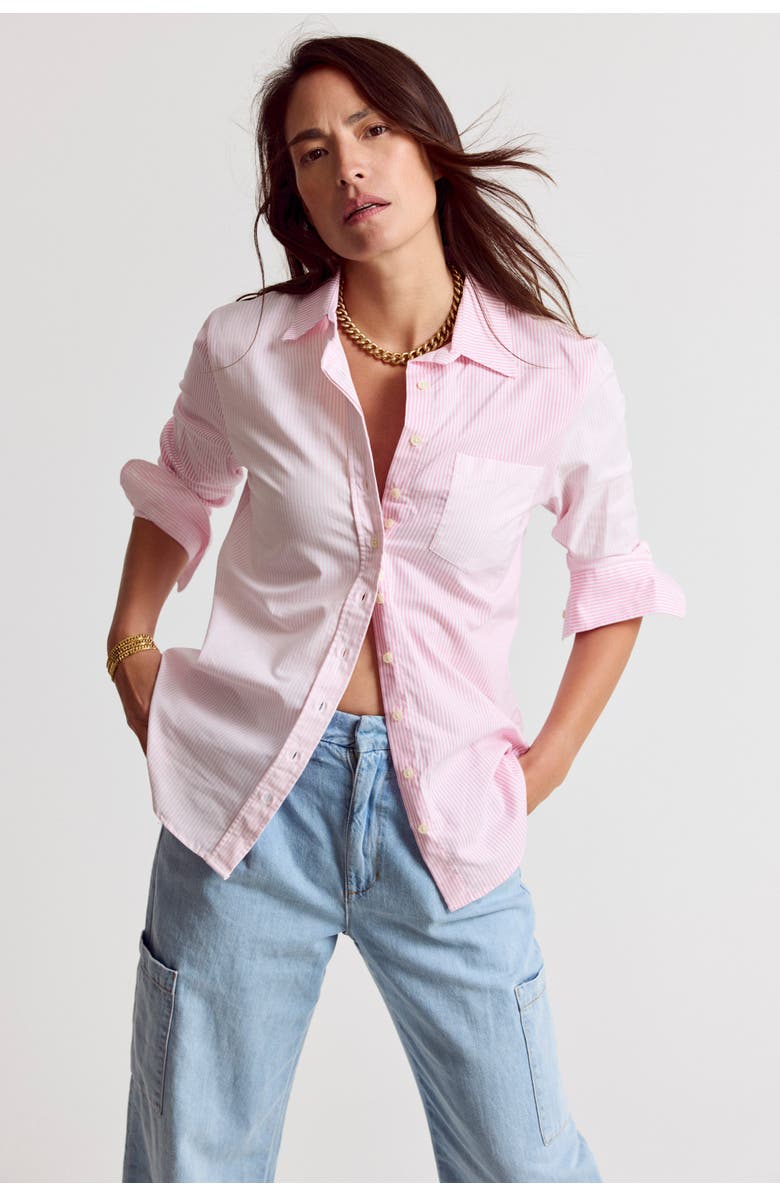 The Shirt by Rochelle Behrens The Boyfriend Shirt in Multistripe, Alternate, color, Multi Pink Stripe