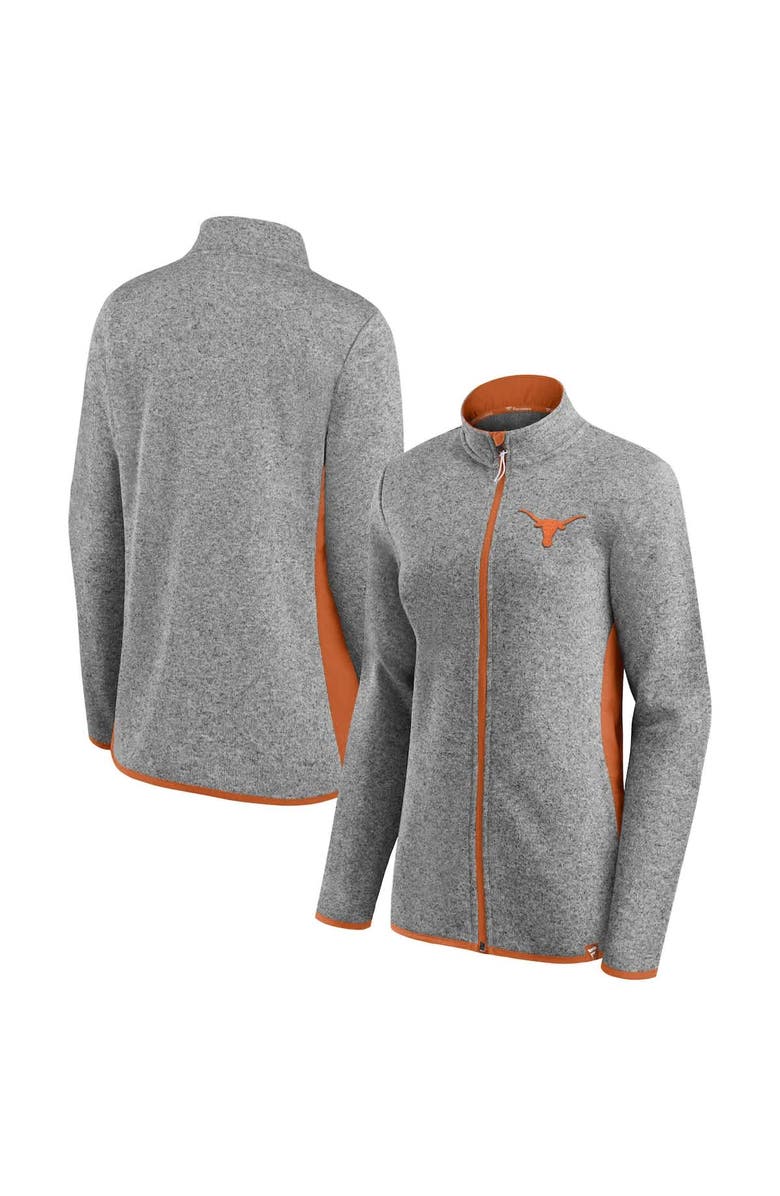 FANATICS Women's Fanatics  Heather Gray Texas Longhorns Block Party Fleece Full-Zip Sweater, Main, color, 