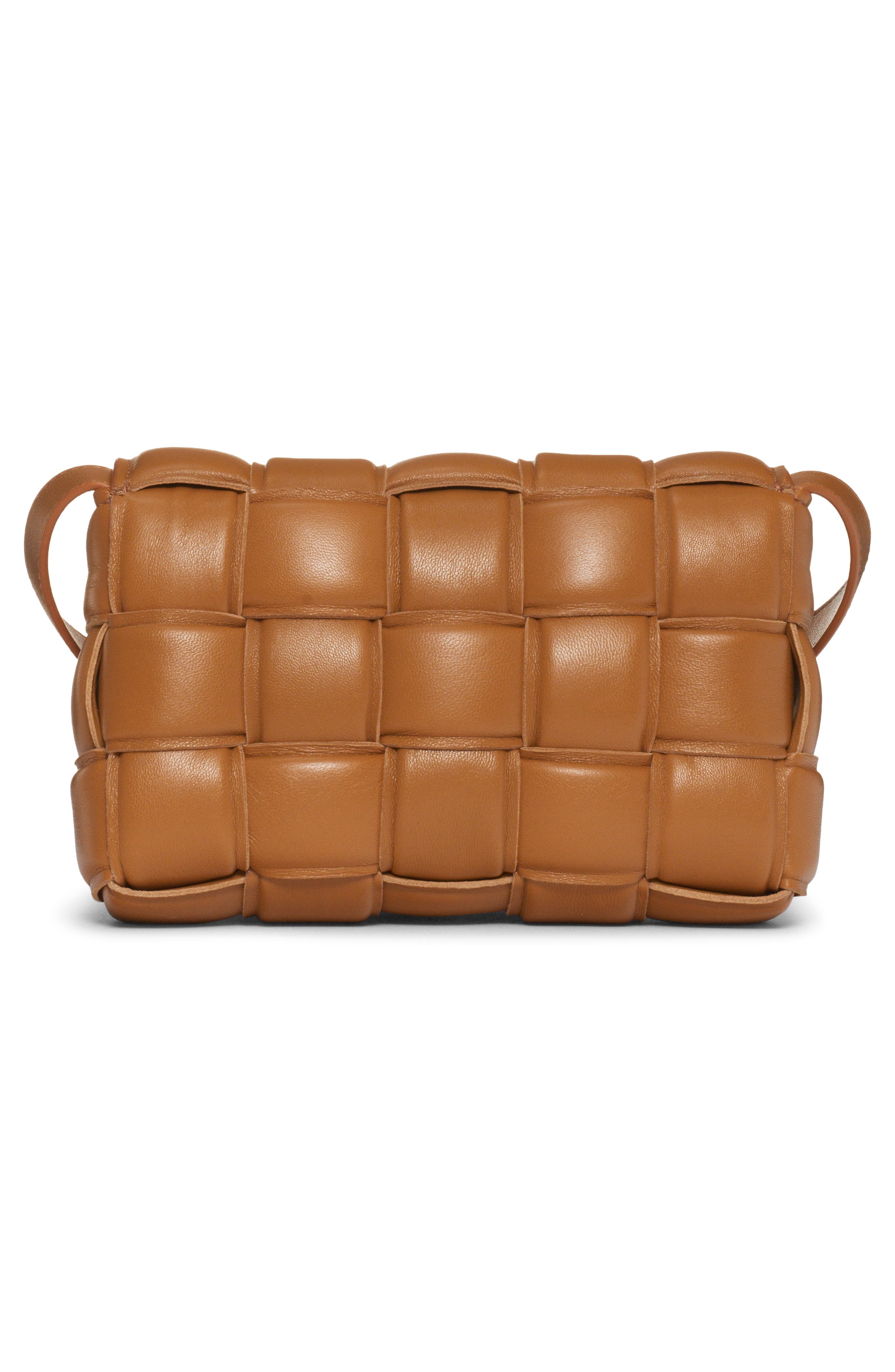 Small Padded Cassette Intrecciato Leather Crossbody Bag, Alternate, color, CAMEL 20-GOLD