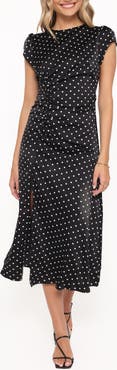 Petal & Pup Lisbeth Polka Dot Cap Sleeve Satin Midi Dress