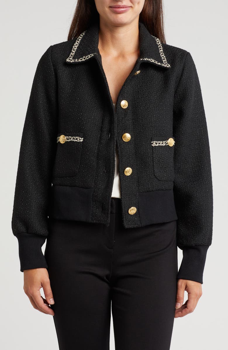 Ellen Tracy Tweed Bomber Jacket, Main, color, Black