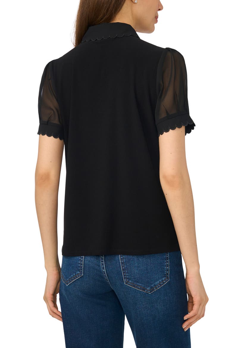 Scallop Trim Puff Sleeve Polo, Alternate, color, RICH BLACK