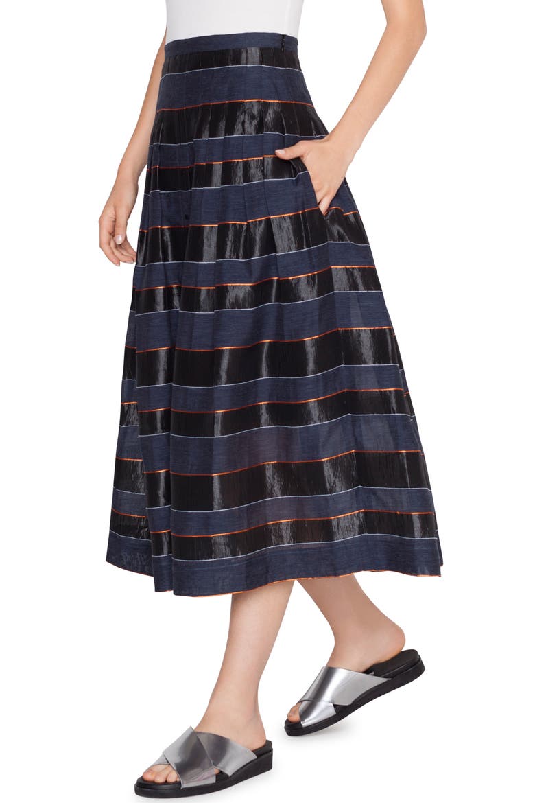 Stripe Midi Skirt, Alternate, color, DENIM-NERO-MANADRINO