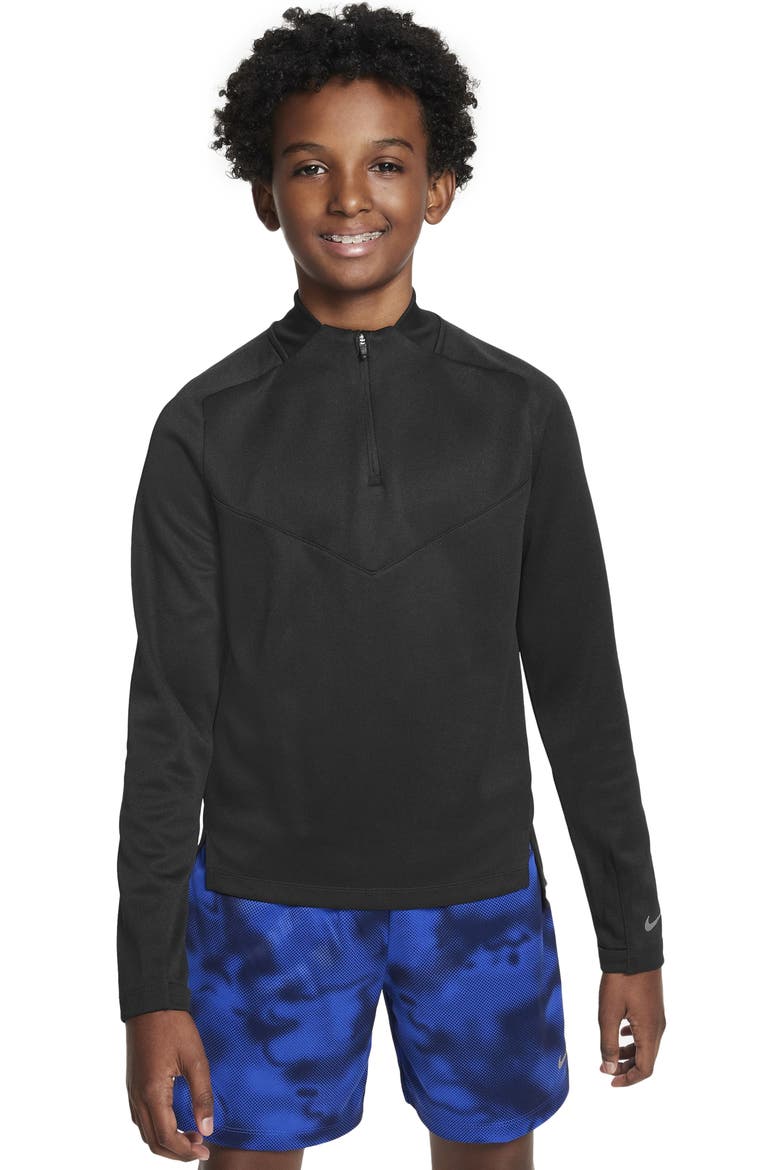 Kids' Dri-FIT Tech Quarter Zip Pullover, Main, color, BLACK/ BLACK