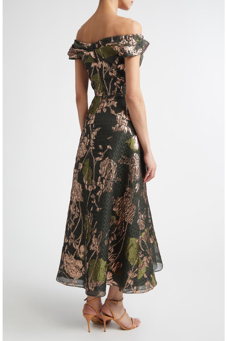 Floral Draped Metallic Fil Coupé Fit & Flare Dress, Alternate, color, CACTUS MULTI