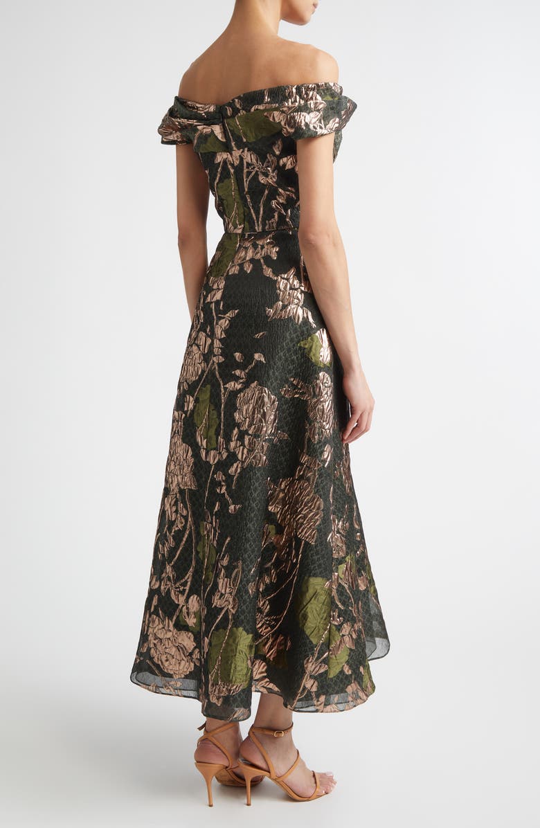 Lela Rose Floral Draped Metallic Fil Coupé Fit & Flare Gown, Alternate, color, Cactus Multi