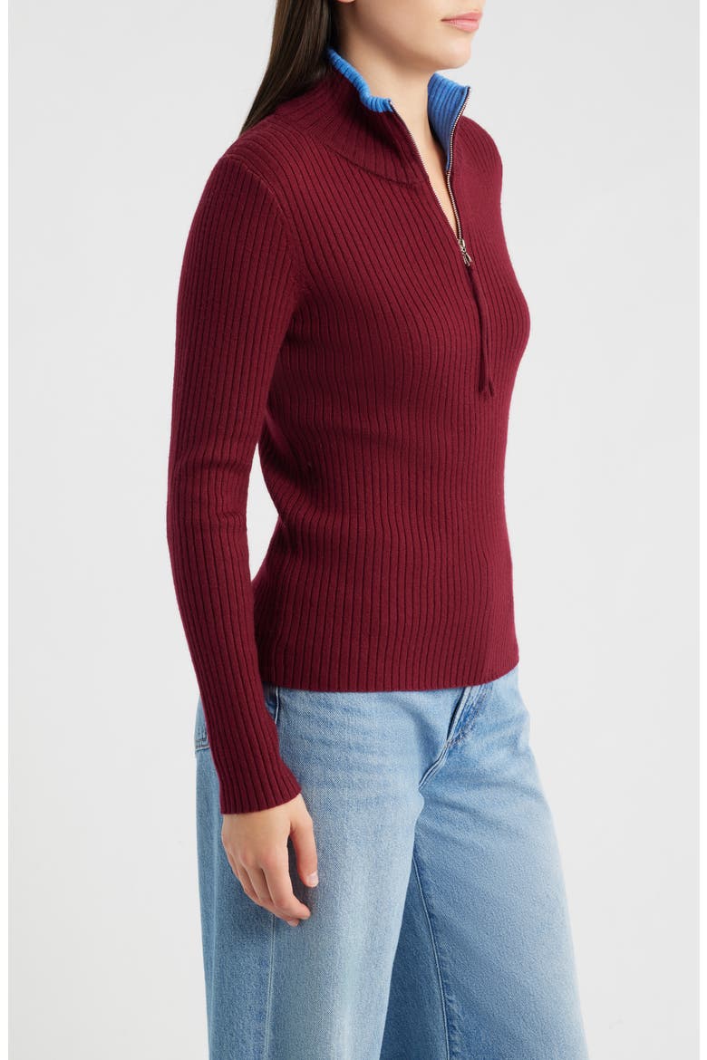 Kuju Half Zip Ribbed Sweater, Alternate, color, BORDEAUX