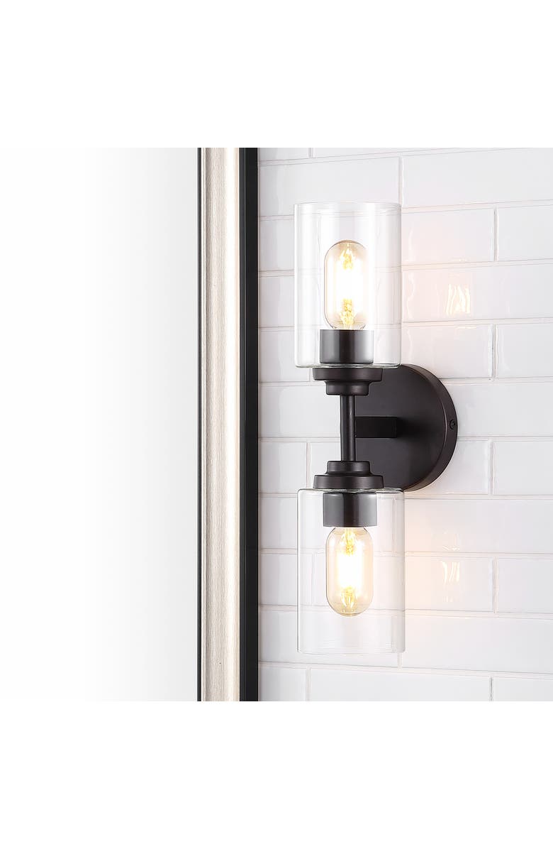 JONATHAN Y Giles 2-Light Farmhouse Industrial Iron Cylinder LED Sconce, Alternate, color, Oil Rubbed Bronze