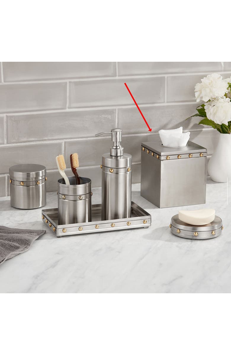 ROSELLI TRADING COMPANY Rivets Tissue Box Cover, Alternate, color, Silver