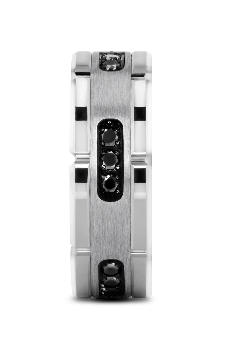 Larson Jewelers Valor Grooved Tungsten Wedding Band With Inlay and Diamonds, Alternate, color, Silver / Black 8Mm