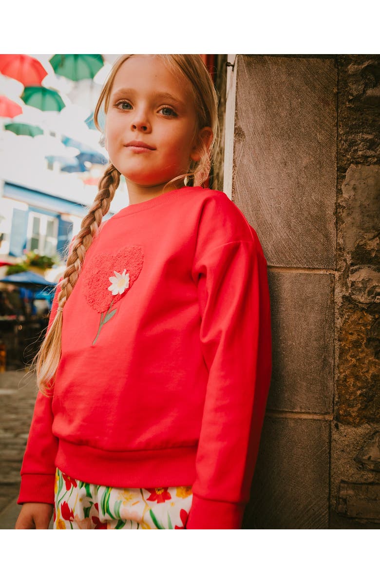 Deux par Deux French Terry Heart and Flower Embroidery Sweatshirt, Alternate, color, Red