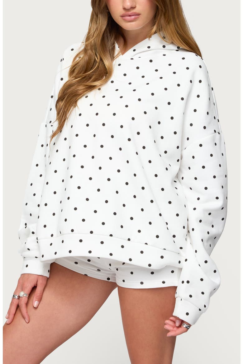 Chelsie Polka Dot Cotton Blend Hoodie, Alternate, color, WHITE