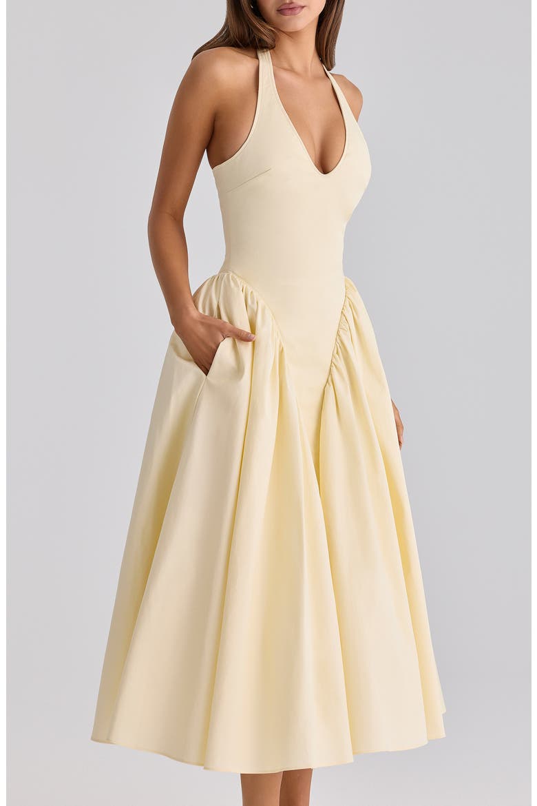 Marilyn Halter Cotton Blend Midi Sundress, Alternate, color, LEMON