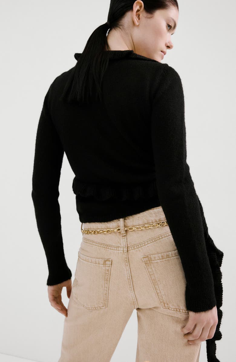 MANGO Heidi Ruffle Wrap Cardigan, Alternate, color, Charcoal