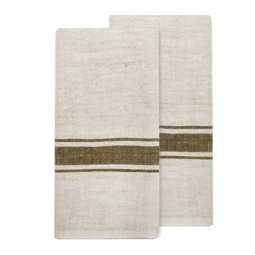 Caravan Home Marseille Tea Towels In Olive Green/natural 20" X 30"