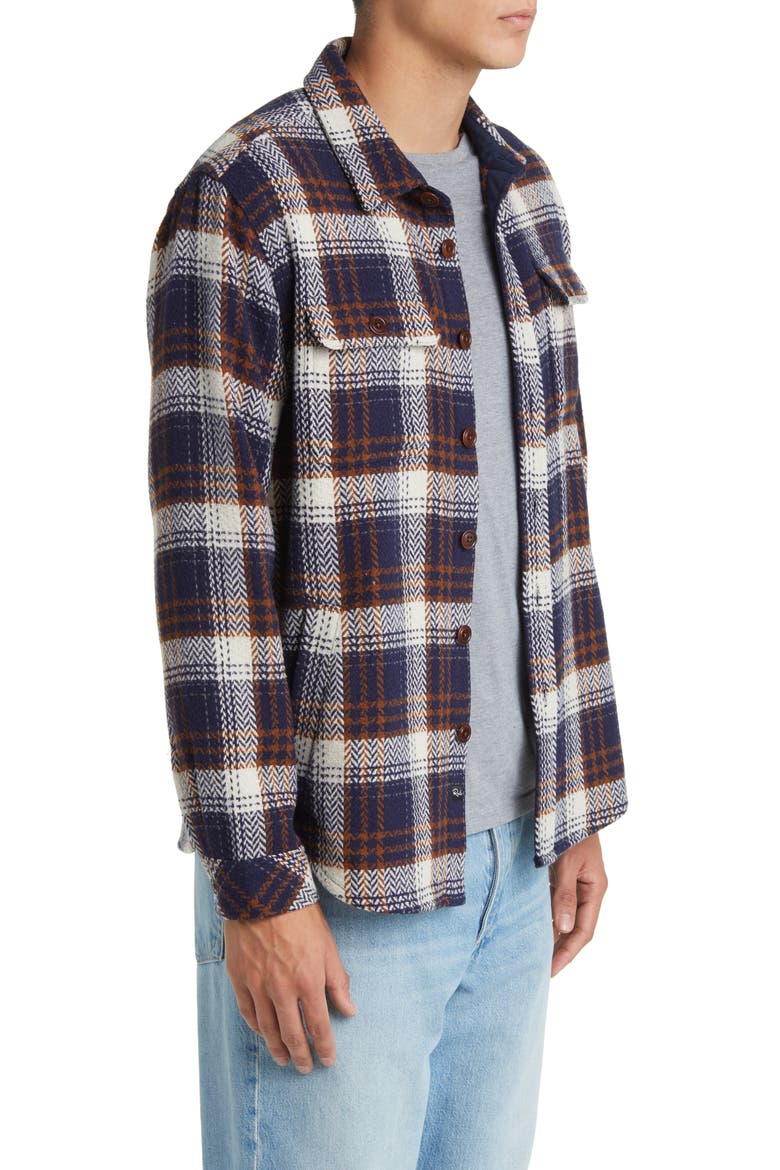 Berkshire Plaid Flannel Shirt Jacket, Alternate, color, NAVY UMBER CREAM