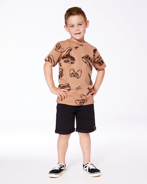 Deux Par Deux Little Boy's Printed Organic Cotton Tee Beige And Black Dinos In Beige And Black Dinos