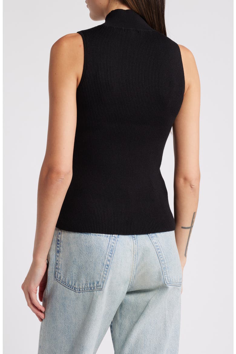 Mock Neck Sleeveless Rib Sweater, Alternate, color, RICH BLACK