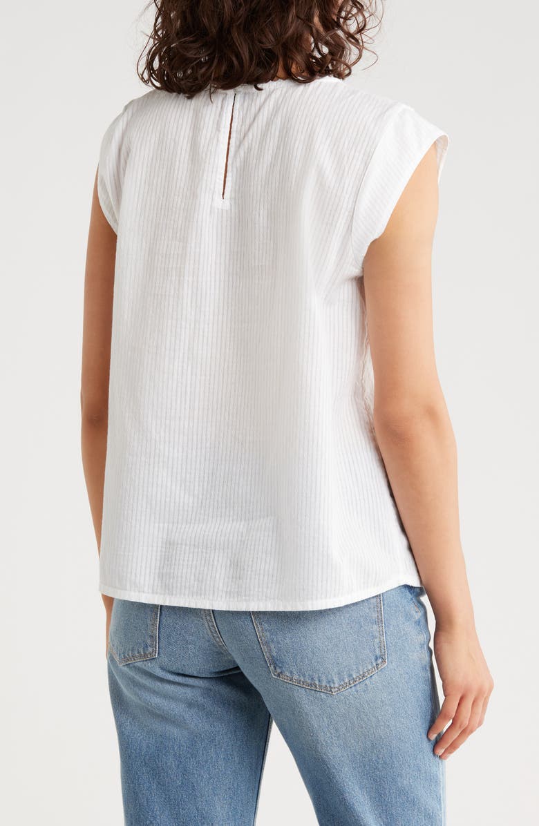 Lucky Brand Open Stitch Cap Sleeve Cotton Top, Alternate, color, Bright White