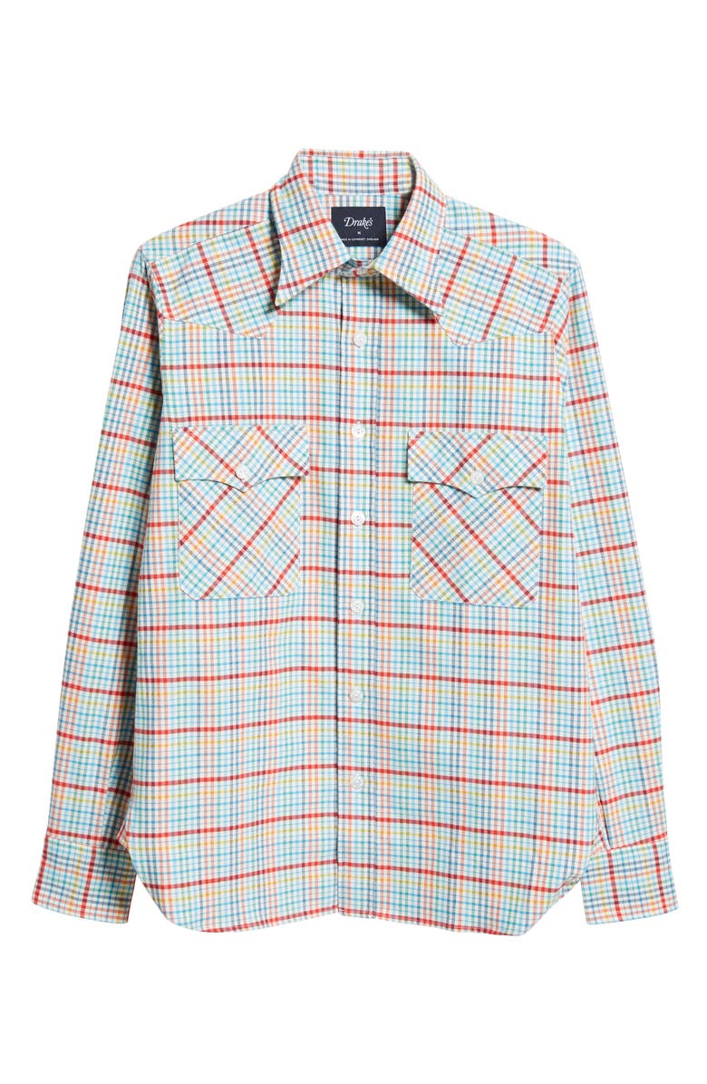 Drake's Brushed Tablecloth Check Western Shirt, Alternate, color,