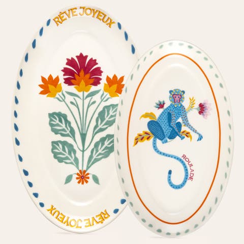 Floral Porcelain Platter 2 Pcs Set