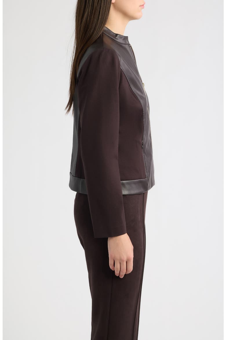 Faux Leather Mixed Media Jacket, Alternate, color, DEEP MAHOGANY