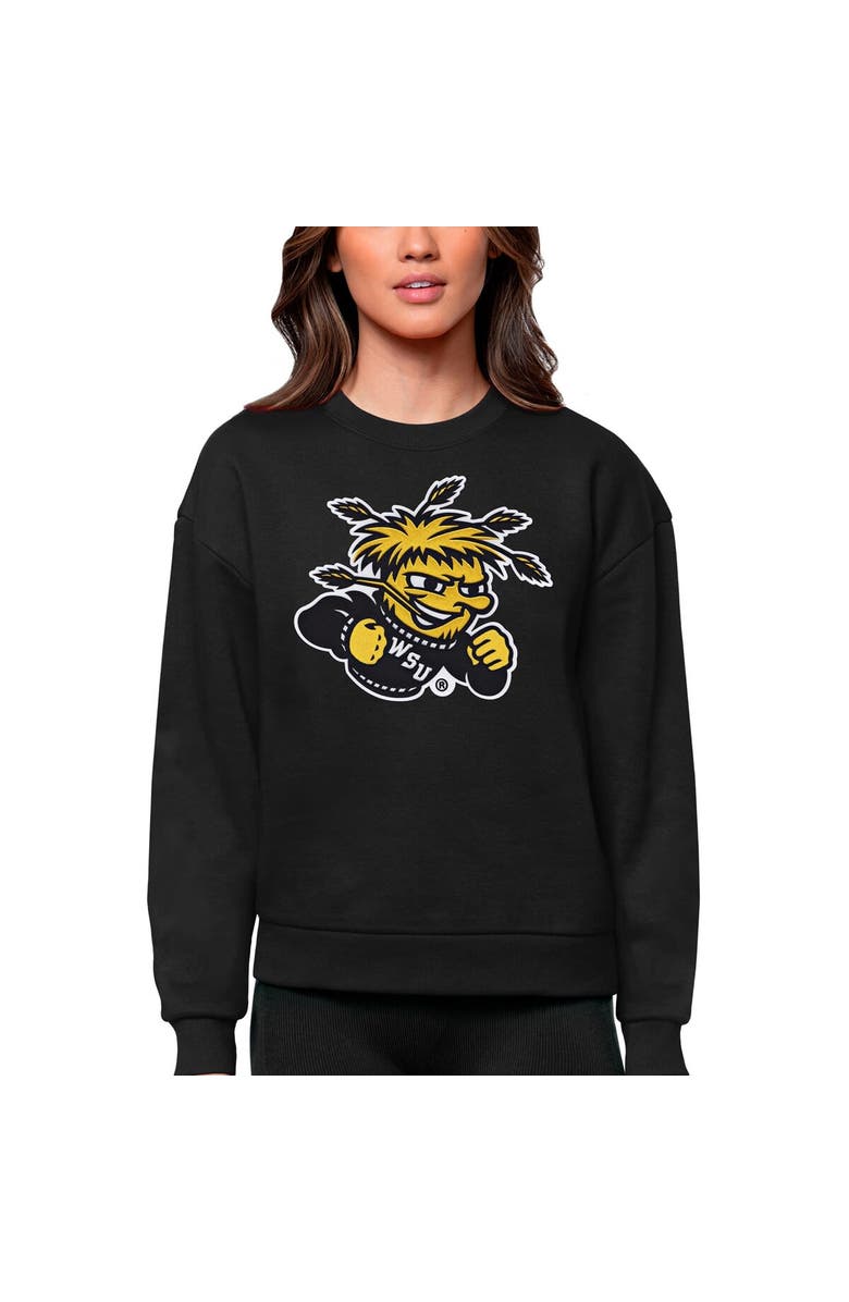 ANTIGUA Women's Antigua Black Wichita State Shockers Victory Crewneck Pullover Sweatshirt, Main, color,