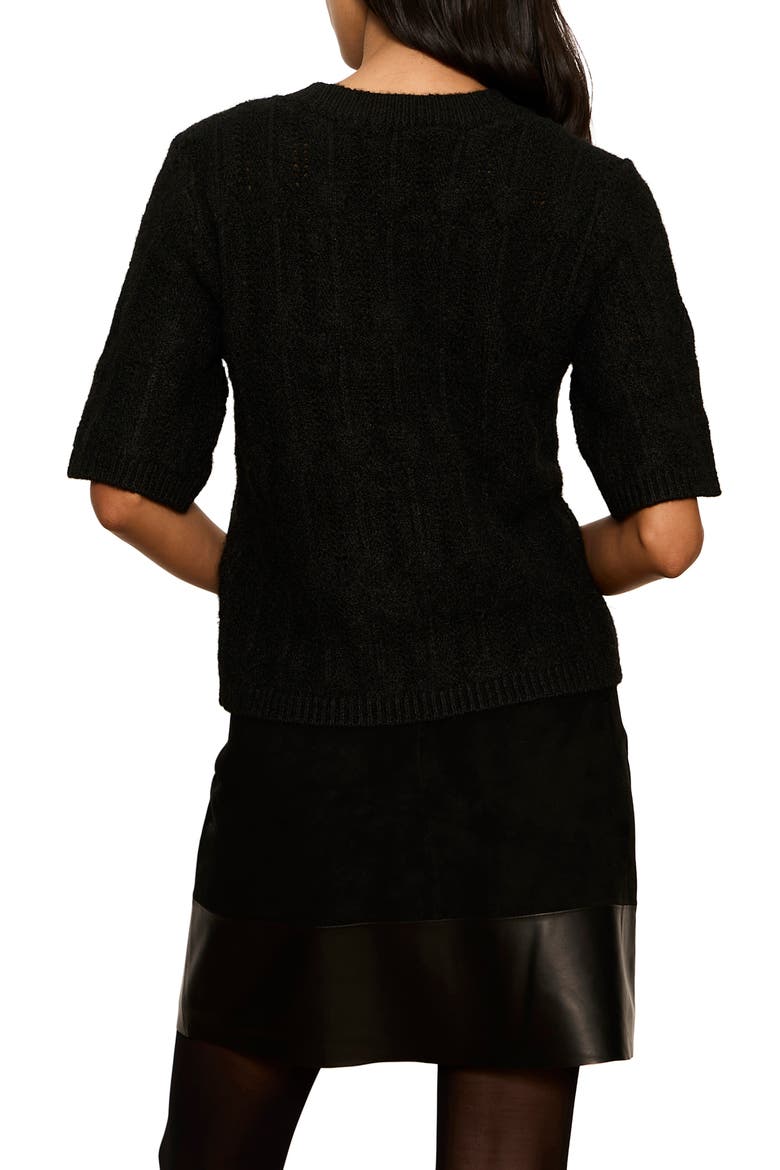 Pointelle Short Sleeve Sweater, Alternate, color, BLACK