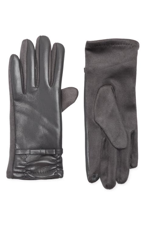 Bow Faux Leather Gloves