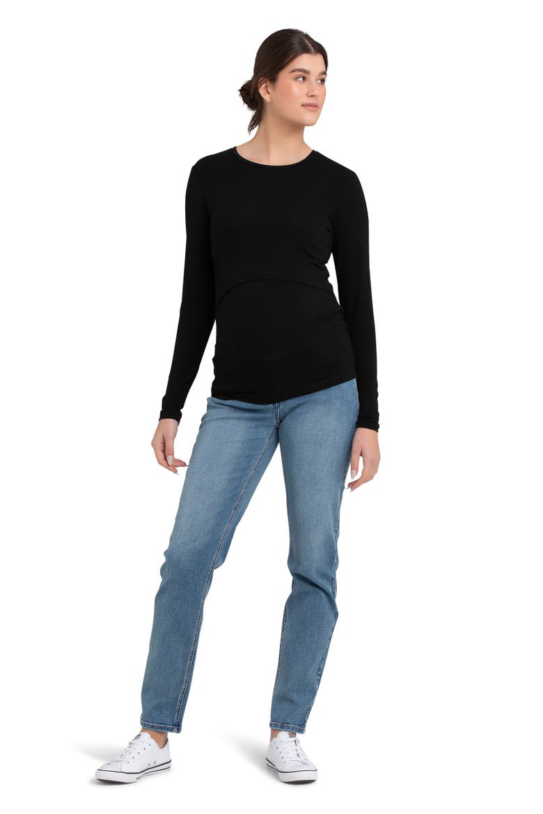 Stretch Organic Cotton Maternity/Nursing Top, Alternate, color, BLACK