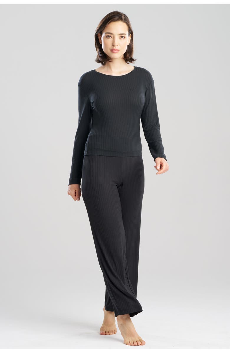 Natori Sky Rib Ease Long Sleeve Top, Main, color, Black