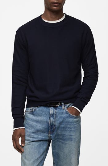 Mango Microstructure Crewneck Sweater In Blue