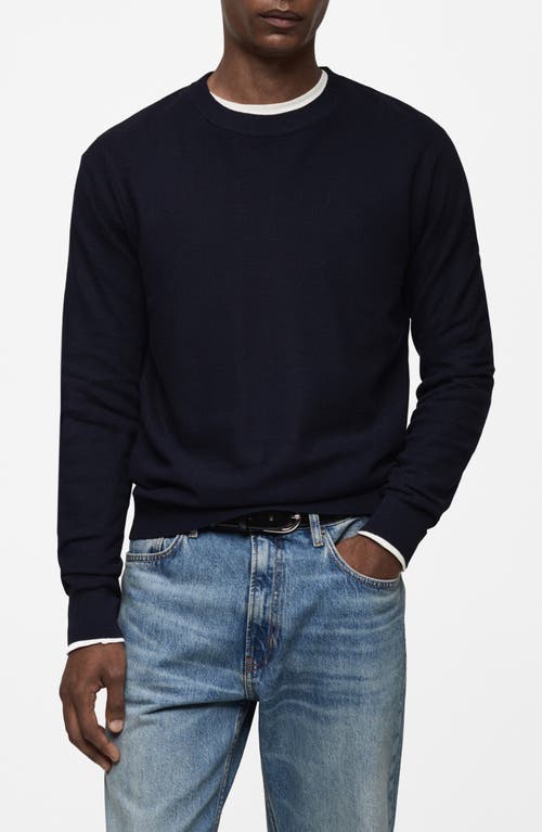 Mango Microstructure Crewneck Sweater In Dark Navy