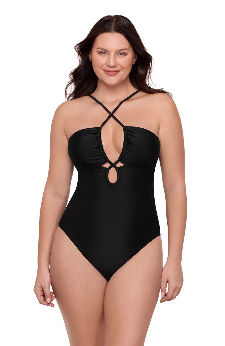 Aqua Green Double Keyhole One Piece, Main, color, Black
