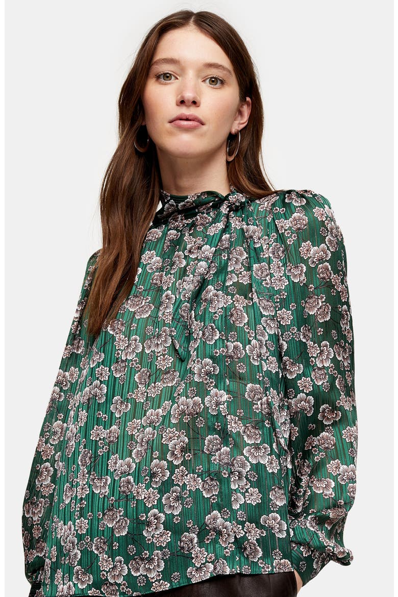 Bow Neck Floral Top, Alternate, color, GREEN MULTI