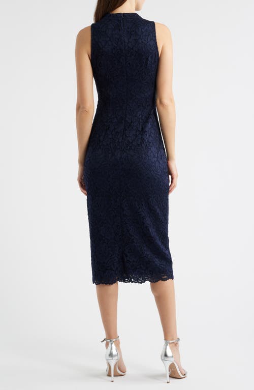 Vince Camuto Lace Sleeveless Sheath Midi Dress In Blue