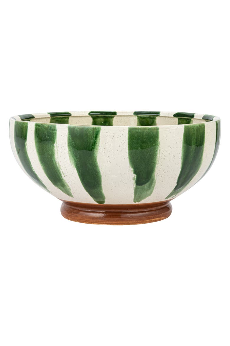 10.25 Inches Round Hand-Painted Stoneware Footed Bowl, Alternate, color, White