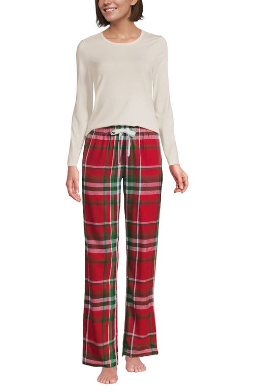 Lands' End Pajama Set Knit Long Sleeve T-shirt And Flannel Pants In Multi