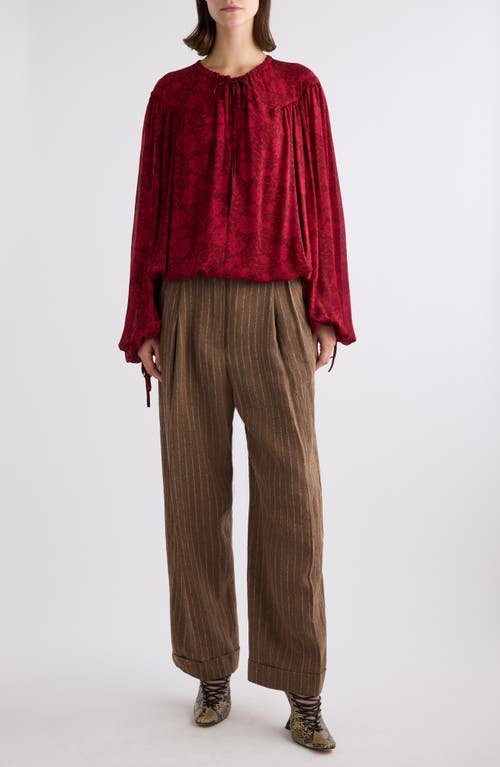 Dries Van Noten Floral Jacquard Tie Closure Shirt In Cherry