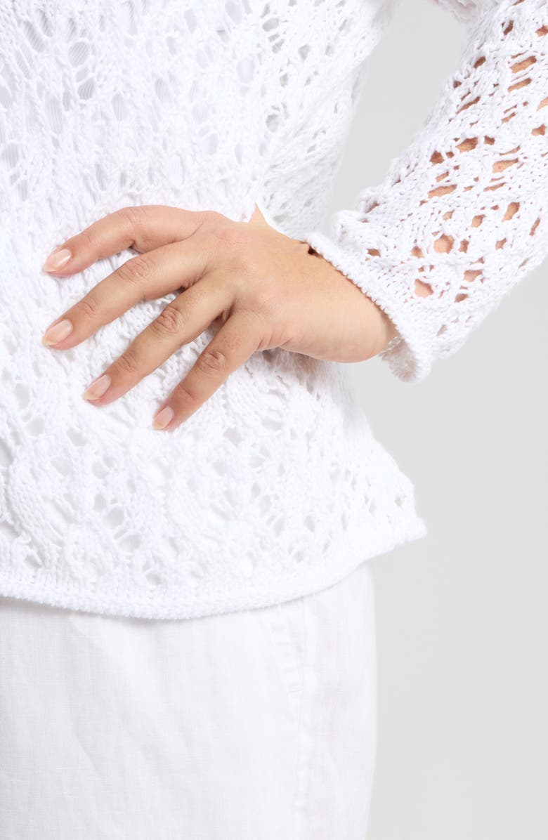 Eileen Fisher Open Stitch Organic Cotton Crewneck Sweater, Alternate, color, White