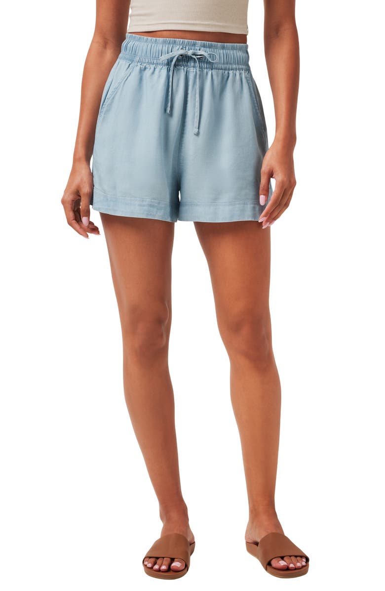 TravisMathew Chambray Tie Waist Shorts, Main, color, 
